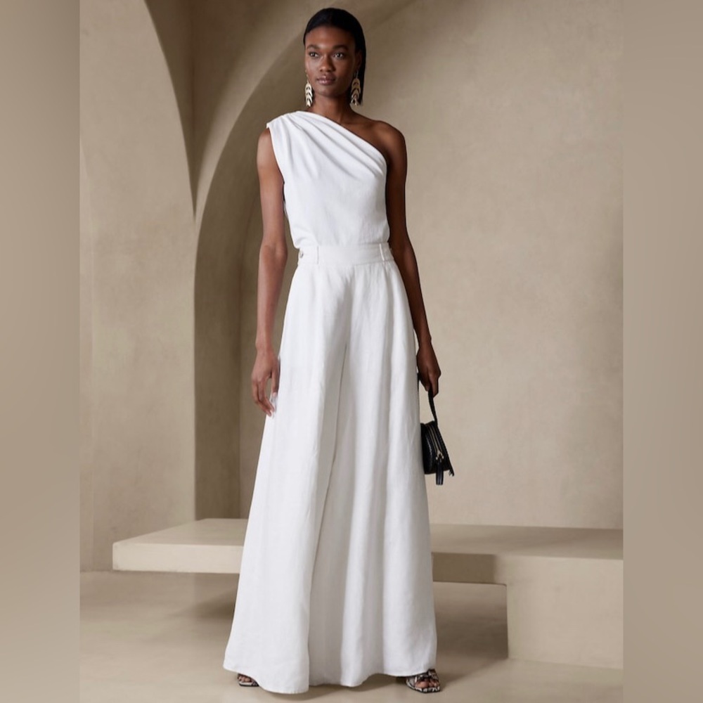 NEW! Banana Republic White Minna Wide-Leg Linen Pant - Size 6 - Picture 1 of 5